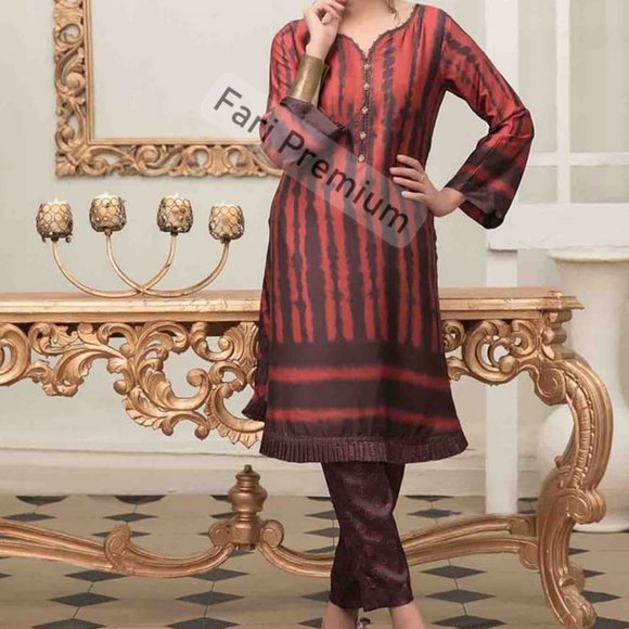 Tawakkal 2Piece Embellished Silk Tie-Dye Printed Shalwar Kameez Pakistani/Indian - Picture 1 of 12